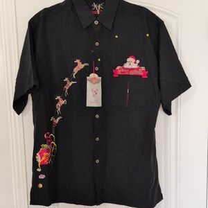 Festive Black Christmas Button Down Shirt